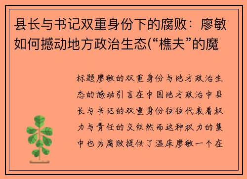 县长与书记双重身份下的腐败：廖敏如何撼动地方政治生态(“樵夫”的魔力——追记全国优秀县委书记廖俊波)